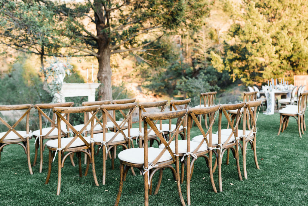 ceremony chairs and mantel at Calistoga Ranch